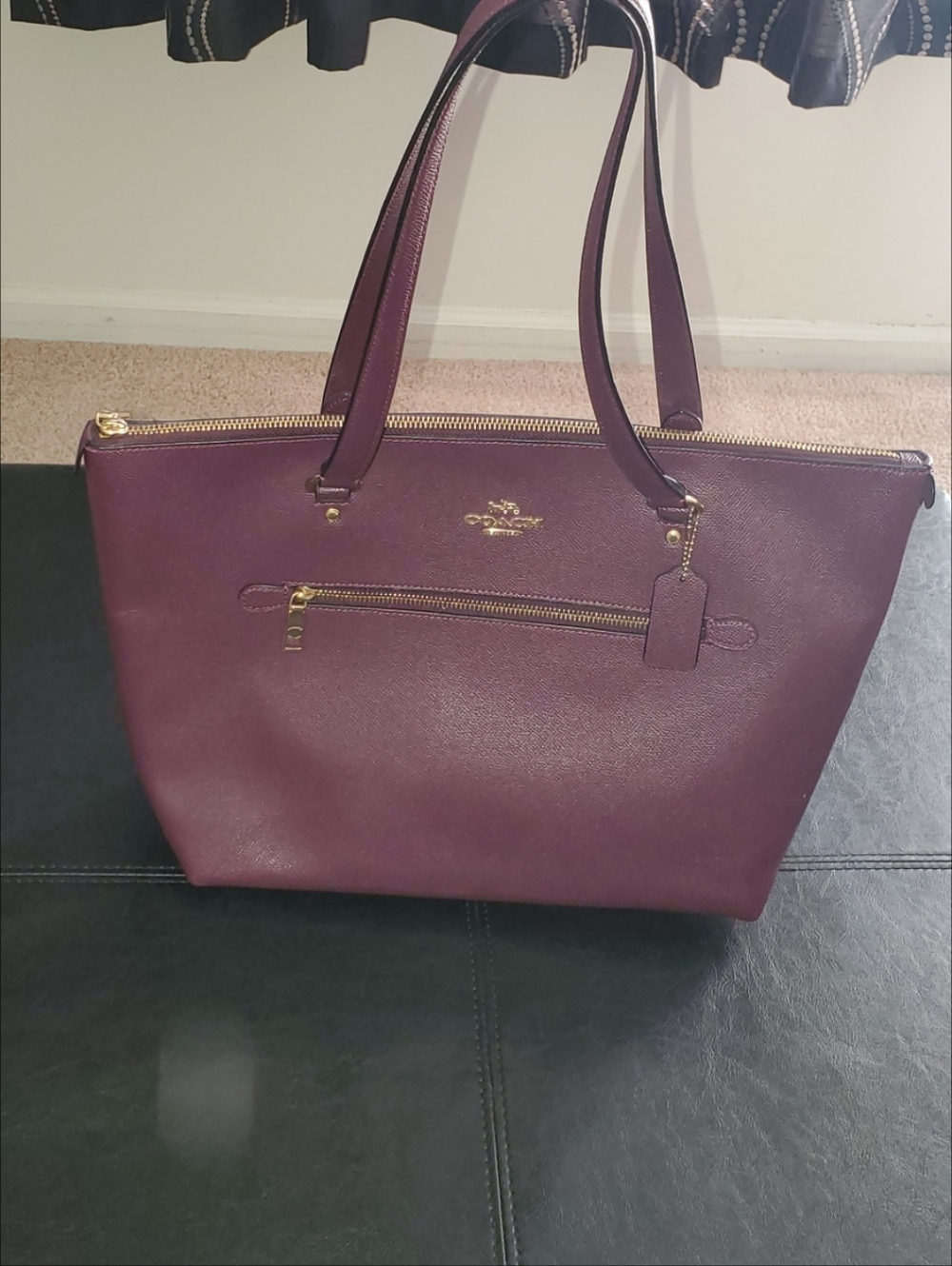 Coach Plum Leather Zip Tote with Gold Hardware
